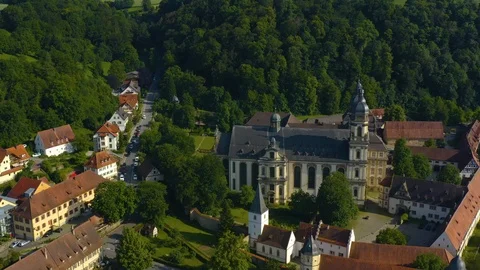 Aerial view of the monastery Schöntal in Germany. Stock Footage 125708346