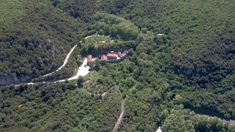 Aerial view of the monastery of St. John the Baptist in the forest, Veria Greece Stock Footage 114007535