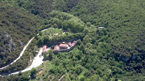 Aerial view of the monastery of St. John the Baptist in the forest, Veria Greece Stock-Footage 114011840