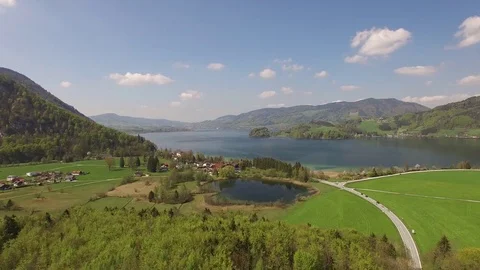 Aerial View to Mondsee, Upper Austria Stock Footage 84186294