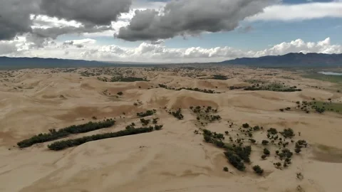 Aerial view of Mongolia Gobi Desert dunes - Wind Shaped Dunes and Dune Patterns Stock Footage 339469467