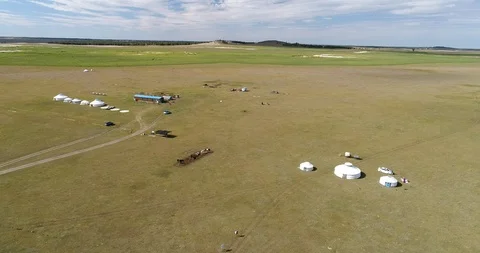 Aerial view of Mongolia Yurt site in China Stock Footage 96075719