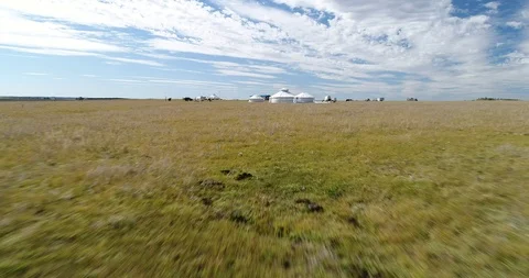 Aerial view of Mongolia Yurt site in China Stock Footage 96075895