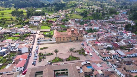 Aerial View of Mongui's Central Square and Church Video stock 330038749