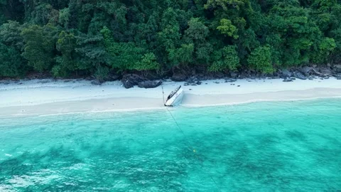 Aerial View of Monkey Beach and Abandoned Boat, Phi Phi Island Stock Footage 331010861