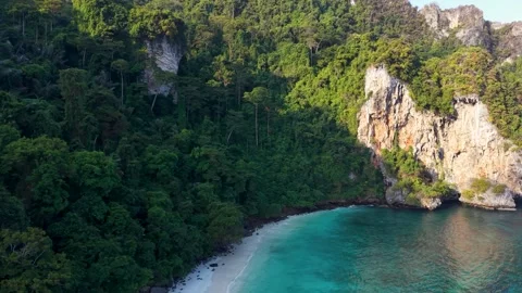 Aerial View of Monkey Beach Thailand: Secluded Paradise Stock Footage 331010847