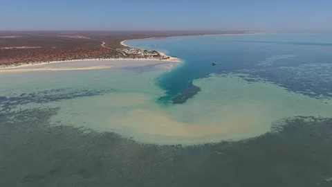 Aerial View of Monkey Mia Dolphin Resort, Denham, Shark Bay, Western Australia. Video stock 330726099