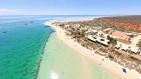 Aerial View of Monkey Mia Dolphin Resort, Denham, Shark Bay, Western Australia. Video stock 330726246