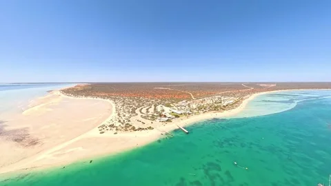 Aerial View of Monkey Mia Dolphin Resort, Denham, Shark Bay, Western Australia. Video stock 330726758