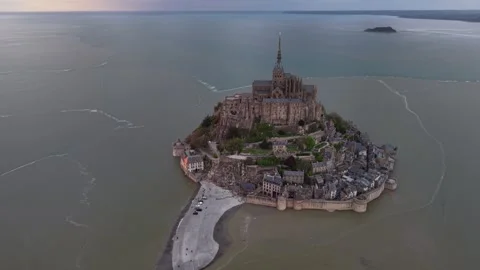 Aerial view of Mont Saint-Michel abbey, France. Stock Footage 318601375