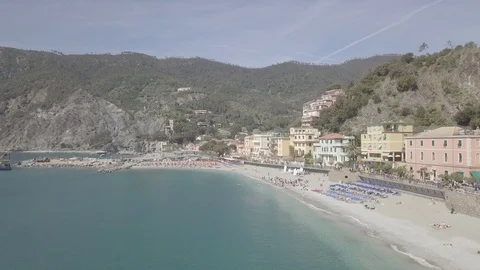 Aerial View of Monterosso al Mare, Cinque Terre, Italy, dLog2, 4K Stock-Footage 89221845