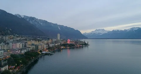 Aerial view of montreux in winter Video stock 103366853