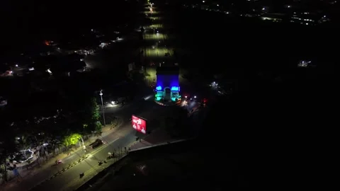 Aerial view of Monument De Center Point Bone Bolango, Gorontalo at night Stock Footage 252632053