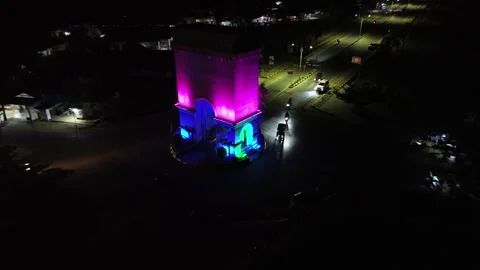 Aerial view of Monument De Center Point Bone Bolango, Gorontalo at night Stock Footage 252632276
