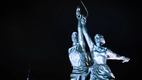 Aerial view of the monument to the worker and the collective farmer. on the Stock Footage 154269103