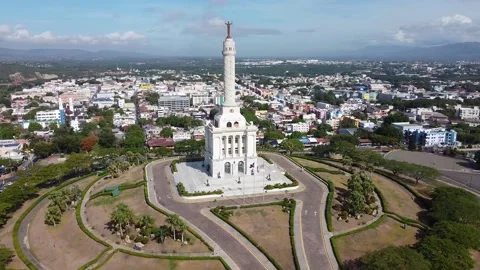 Aerial view of Monumento in Santiago de los Caballeros, Dominican Republic. Stock Footage