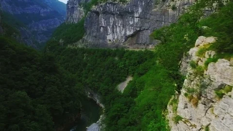 Aerial view of Moraca river canyon. Montenegro Stock Footage 76941706