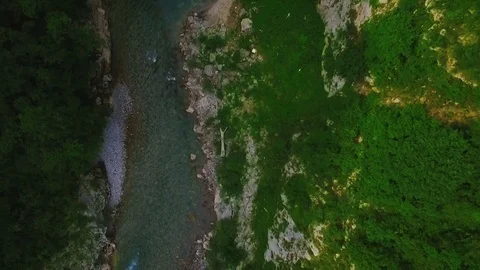 Aerial view of Moraca river canyon. Montenegro Stock Footage 76960648