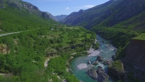 Aerial view of Moraca river running through the mountain valley 스톡 동영상 73233683
