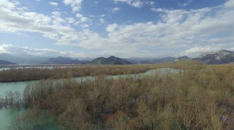 Aerial view of Moraca river which flows into beauty big Skadar lake Stock Footage 62715897