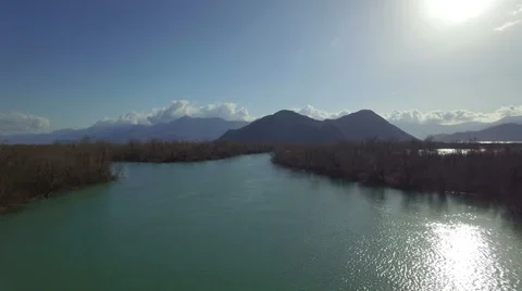 Aerial view of Moraca river which flows into beauty big Skadar lake Stock Footage 62727301