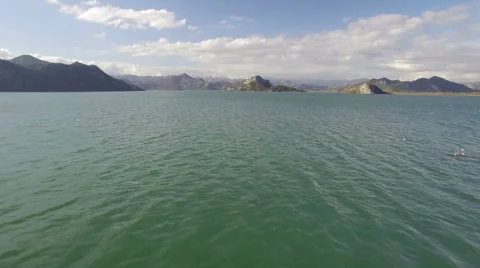 Aerial view of Moraca river which flows into beauty big Skadar lake Stock Footage 62729367