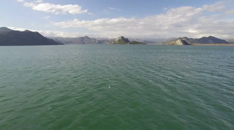 Aerial view of Moraca river which flows into beauty big Skadar lake Stock Footage 62729833