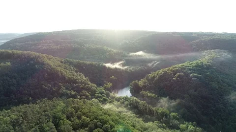 Aerial view of morning river at sunrise. Video stock 89984341