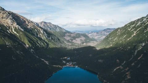 Aerial view of Morskie Oko lake, High Tatras, Poland Stock Photos