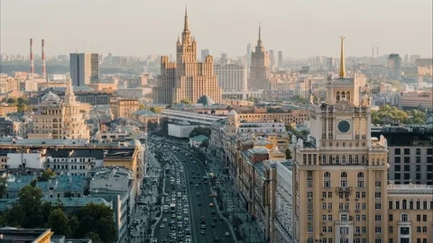 Aerial View To Moscow City Stock Footage