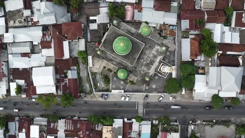 Aerial view of Mosque from above Stock Footage 258656423
