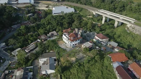 Aerial view of mosque and train track behind it Stock Footage 292043975