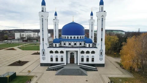 Aerial view of the mosque with blue domes. Stock Footage 222419178