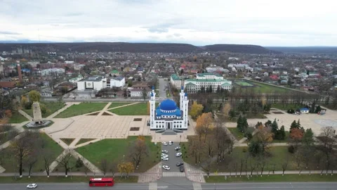Aerial view of the mosque with blue domes. Stock Footage 222419224
