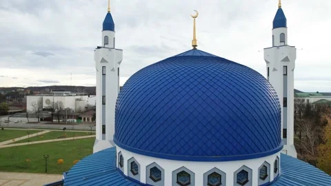 Aerial view of the mosque with blue domes. Stock Footage 222419316