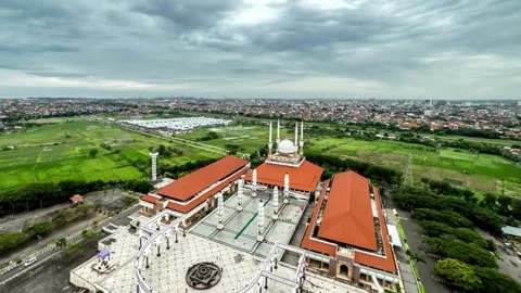 Aerial View of Mosque Complex Amidst Urban Landscape Stock Footage 308281178