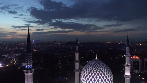 Aerial view of  mosque during sunset in 4k video Stock Footage 126922409
