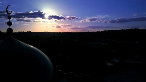 Aerial view of a Mosque at sunset. Stock Footage 89872472