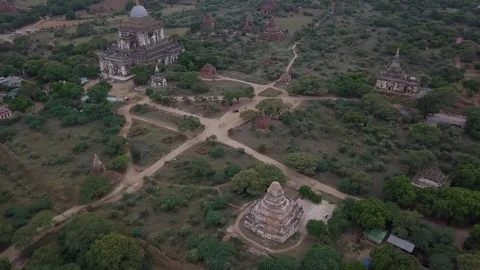 Aerial view most importa temples of ancient temples of Old Bagan Stock Footage 81257684