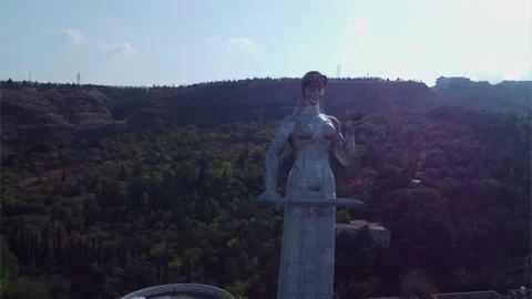 Aerial view of Mother Georgia monument in Tbilisi, sunny day Stock Footage 217773853
