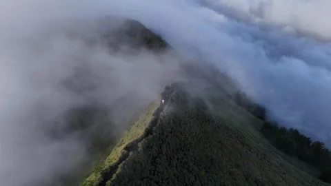 Aerial view of Mount Batur View Point ridge in Indonesia. Stock Footage 345396896