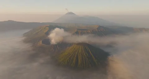 Aerial view of Mount Bromo and Tengger Caldera in Indonesia. Stock Footage 345005437