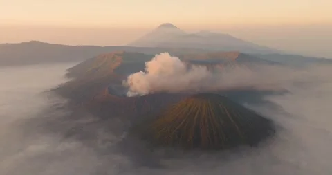 Aerial view of Mount Bromo and Tengger Caldera, Indonesia. Stock Footage 345005441