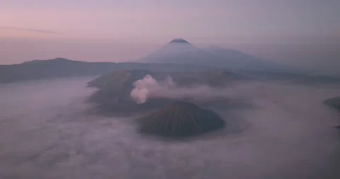 Aerial view of Mount Bromo and Tengger Caldera, Indonesia. Stock Footage 345005481