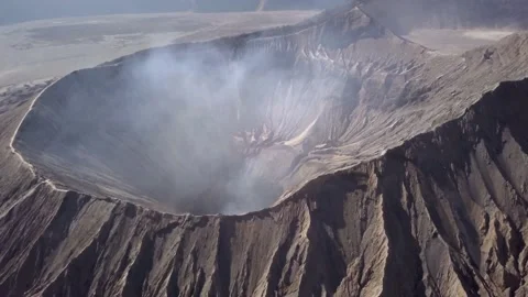 Aerial view of Mount Bromo, Mount Semeru, Batok active volcanoes in East Jawa Stock Footage 163167724