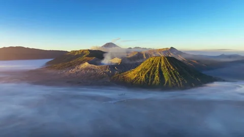 Aerial view of Mount Bromo volcano (Gunung Bromo), East Java, Indonesia. Stock Footage 250103409