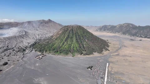 Aerial View of Mount Bromo’s Active Crater in Bromo Tengger Semeru National Park Stock Footage 289420455
