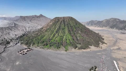 Aerial View of Mount Bromo’s Active Crater in Bromo Tengger Semeru National Park Stock Footage 289422043