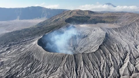 Aerial View of Mount Bromo’s Active Crater in Bromo Tengger Semeru National Park Stock Footage 289423101
