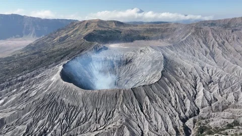 Aerial View of Mount Bromo’s Active Crater in Bromo Tengger Semeru National Park Stock Footage 289425132